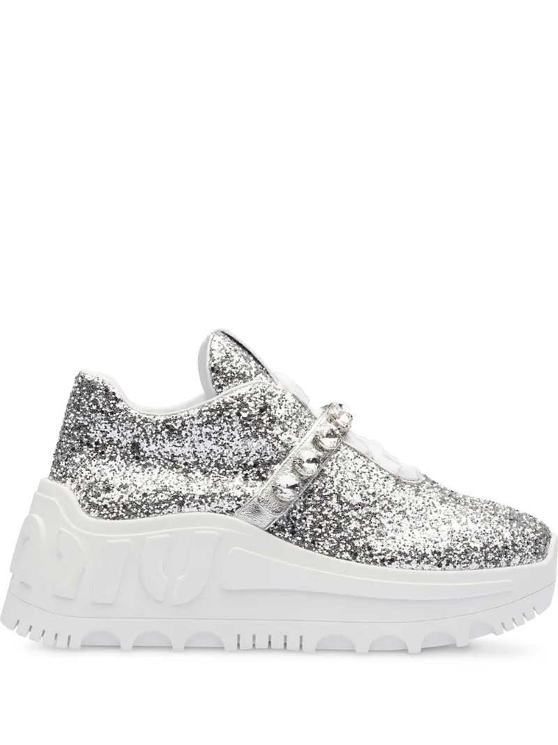 silver glitter platform sneakers