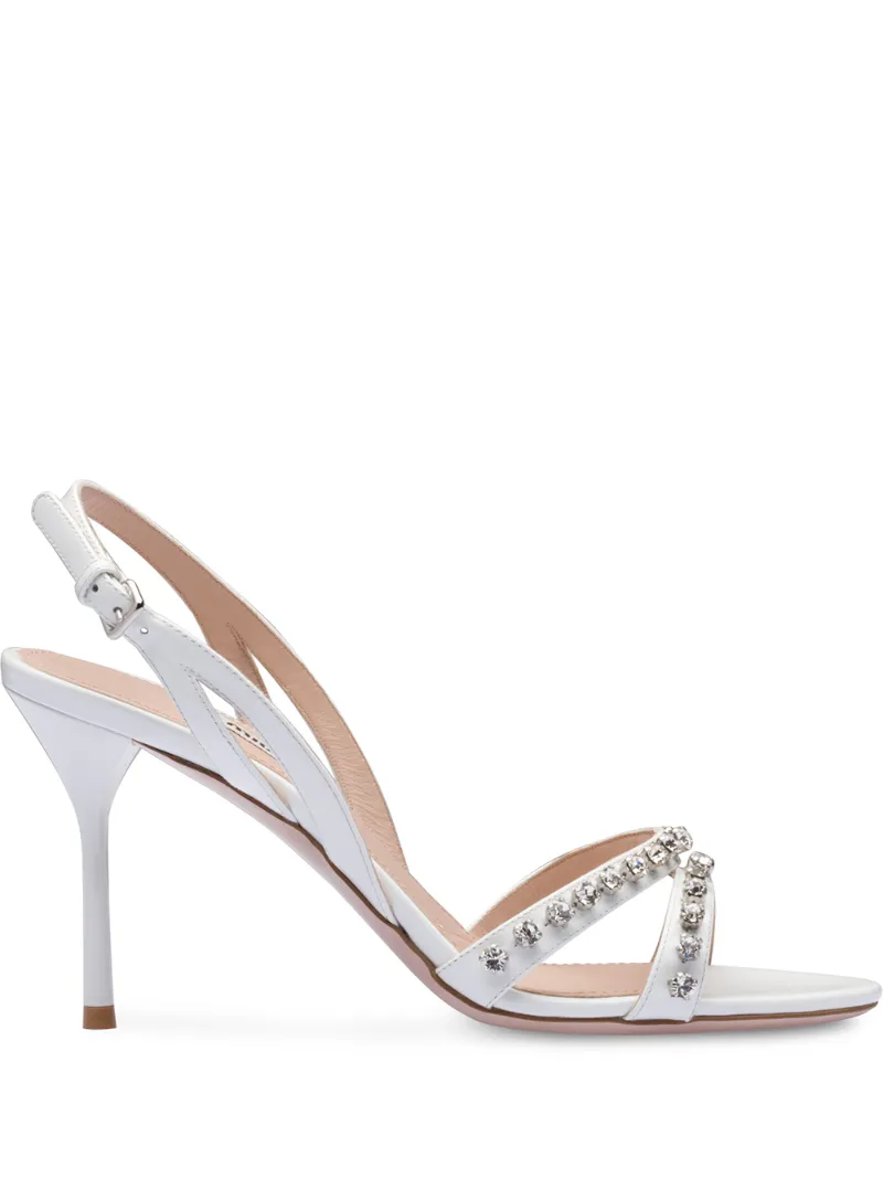 Miu Miu Embellished Slingback Sandals In White