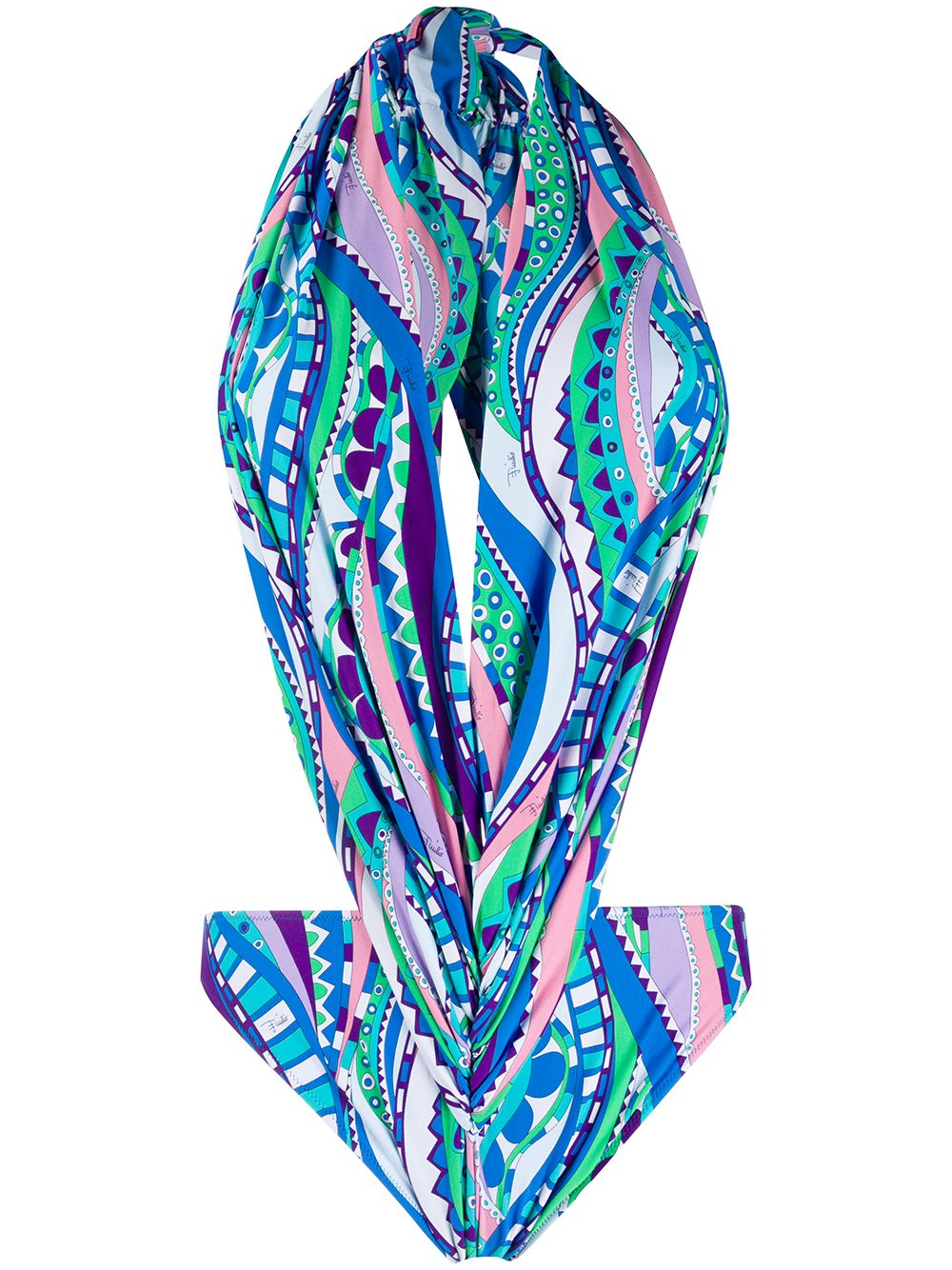 Emilio Pucci Abstract Print Halterneck Swimsuit In Blue