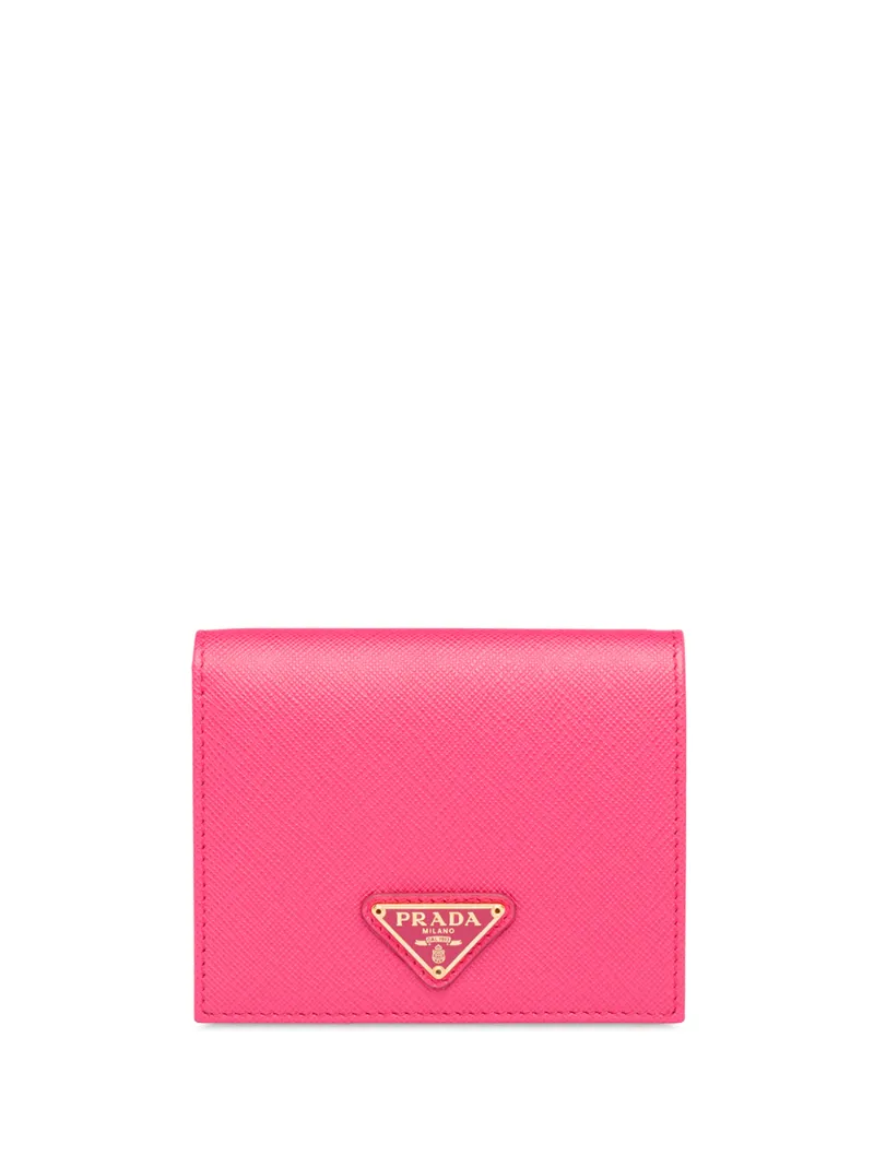Prada Logo Plaque Wallet In Pink