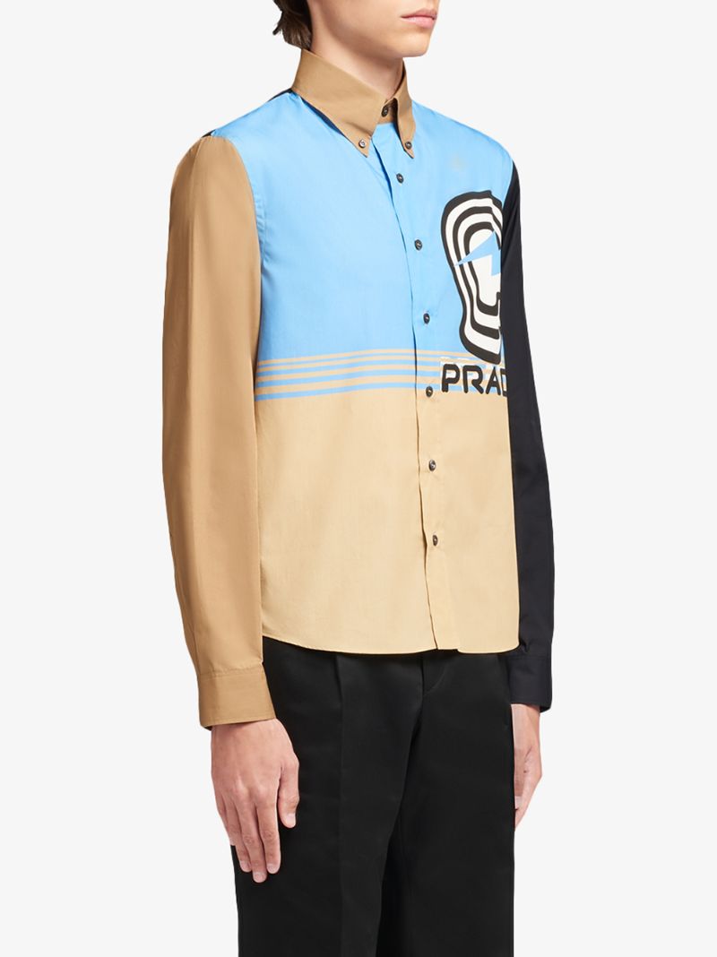 Shop Prada Colour-block Face Shirt In Brown