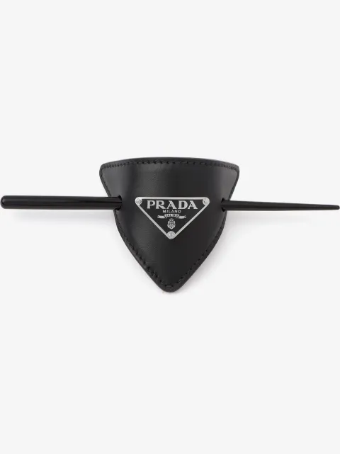 Prada triangle-logo leather hair clip