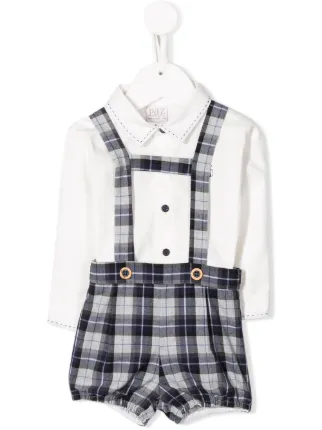 grey black and white check print pinafore