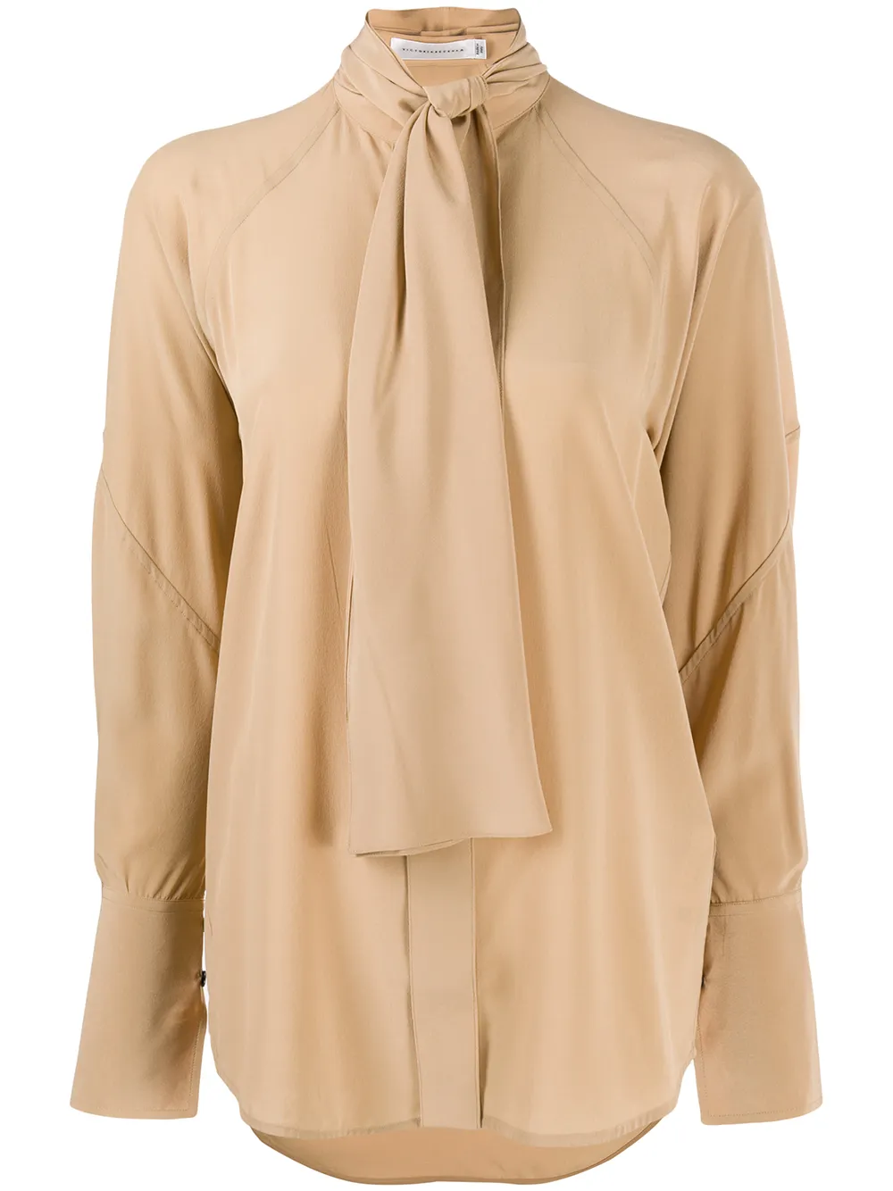 Victoria Beckham Silk Tie Detail Oversized Blouse In 大地色