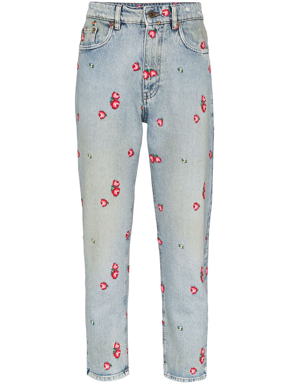 Shop Miu Miu Floral-embroidered Tapered Jeans In Blau