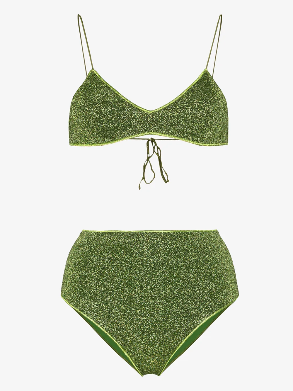 Oseree Lumiere High-rise Metallic Bikini In Green