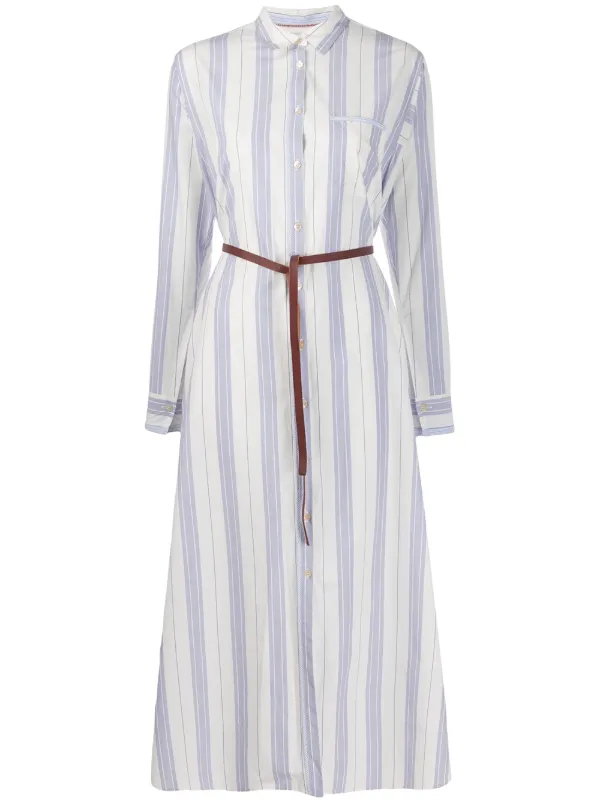 striped belted shirt dress