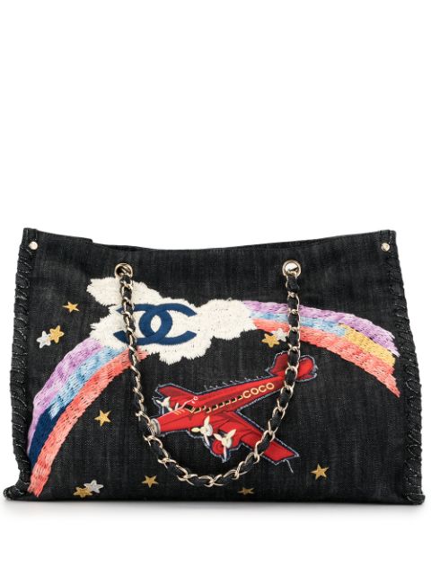 CHANEL Jumbo XL rainbow airplane embroidered tote Women