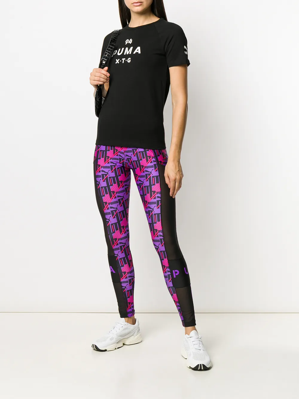  Puma Printed Mesh Panel Leggings - Purple 