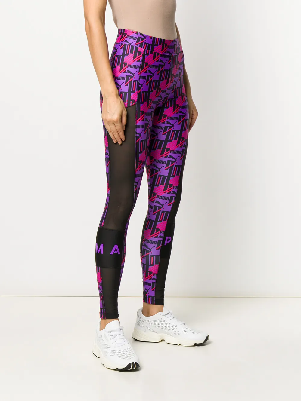  Puma Printed Mesh Panel Leggings - Purple 