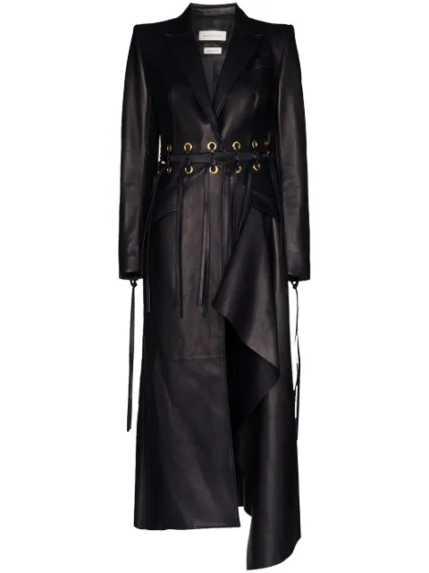 Alexander McQueen معطف جلد طويل بفتحات