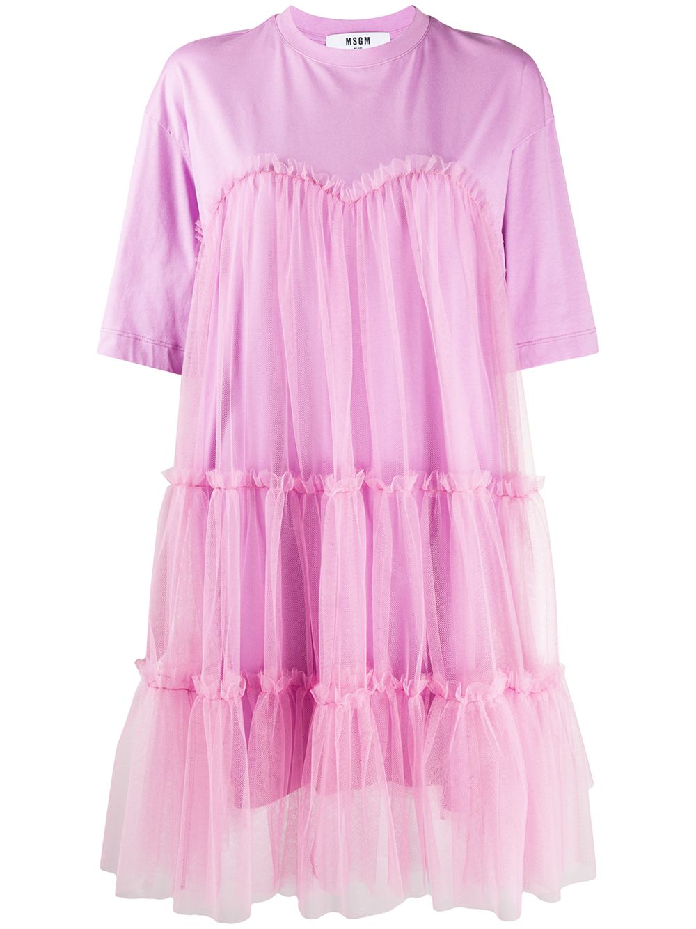 Msgm Flared Tulle T-shirt Dress In Purple