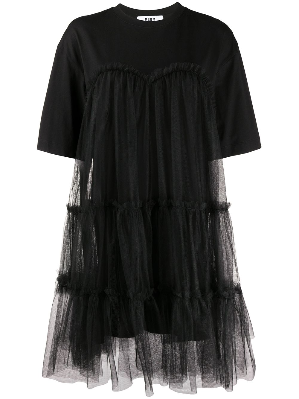 Msgm Flared Tulle T-shirt Dress In Black