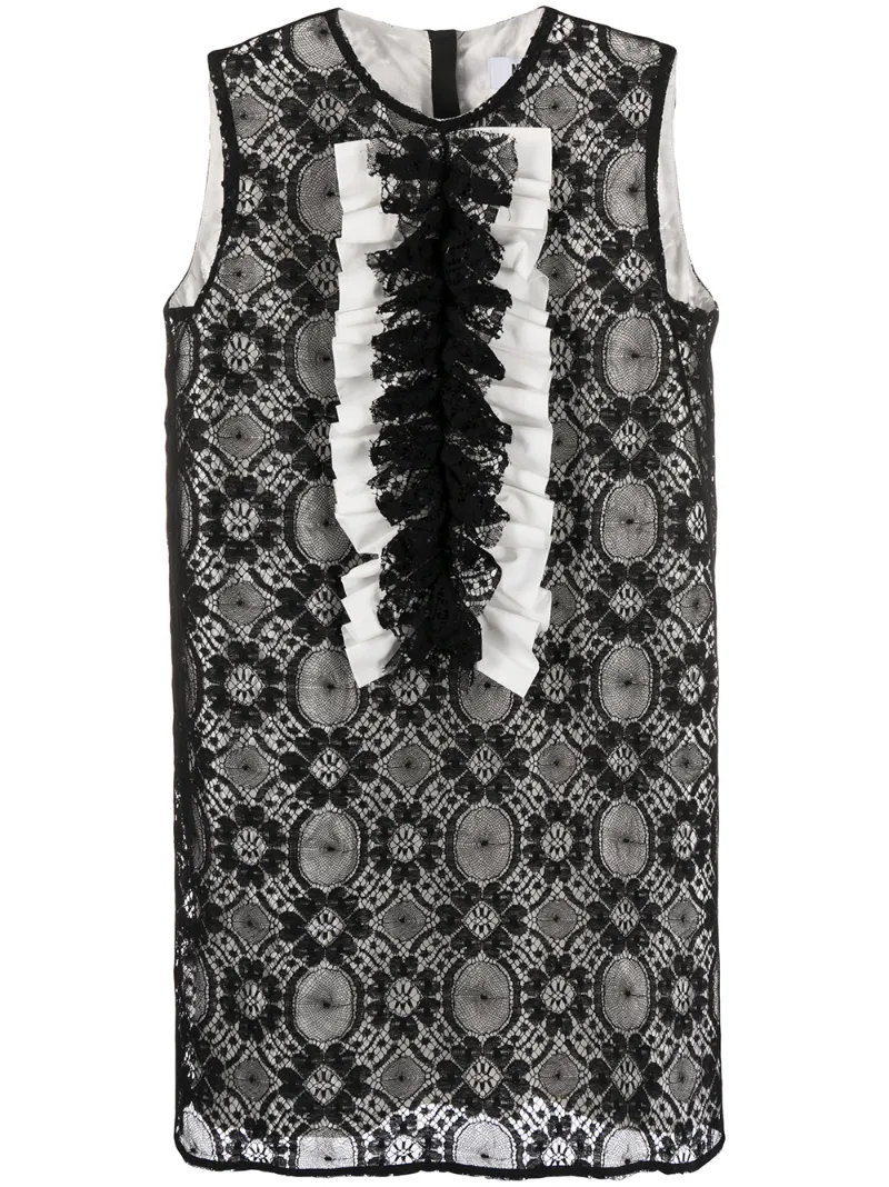 Msgm Embroidered Ruffle Detail Shift Dress In Black
