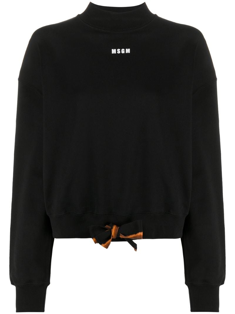 Msgm Logo Print Tie Waist Sweatshirt In Black