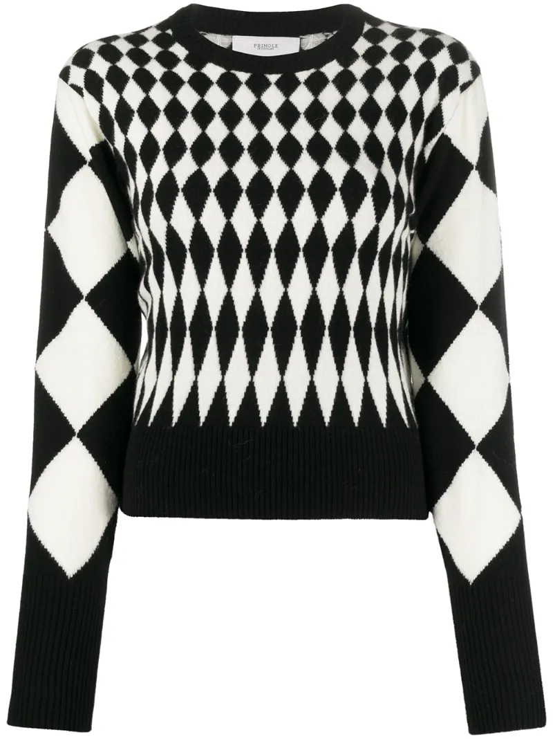 Shop Pringle Of Scotland Diamond Intarsia Jumper In Black