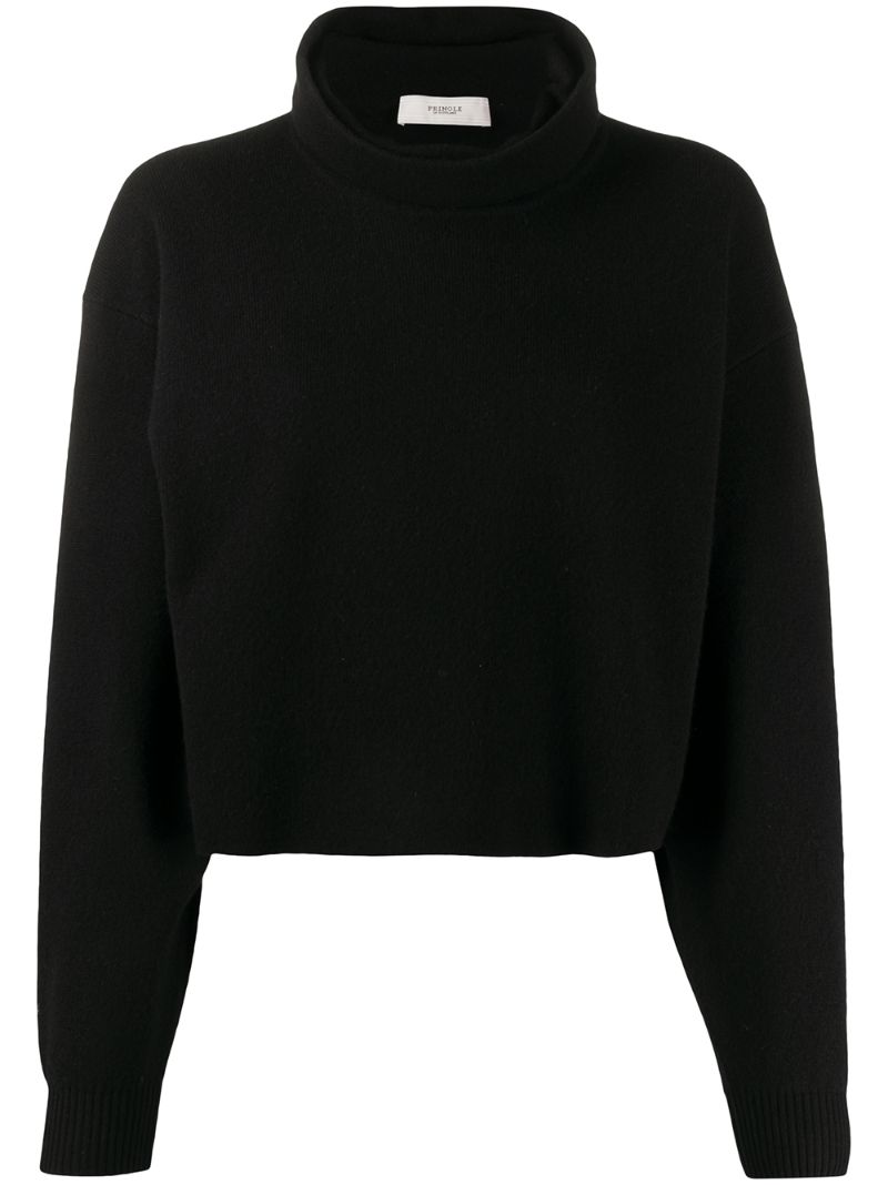 Pringle Of Scotland Cropped Roll-neck Sweater In Black