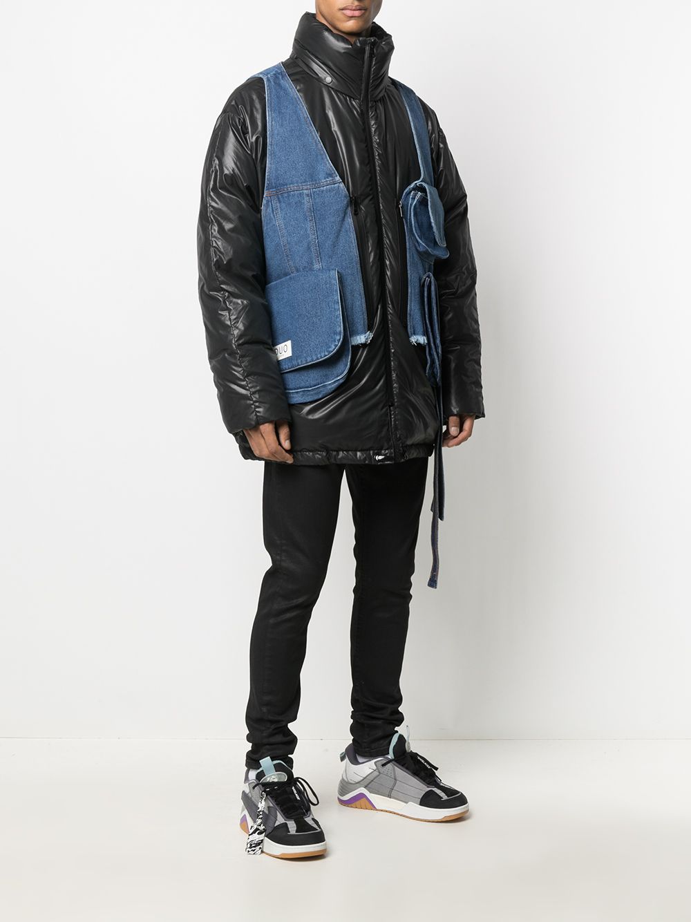 Shop Duoltd Denim-detailed Puffer Jacket In Black