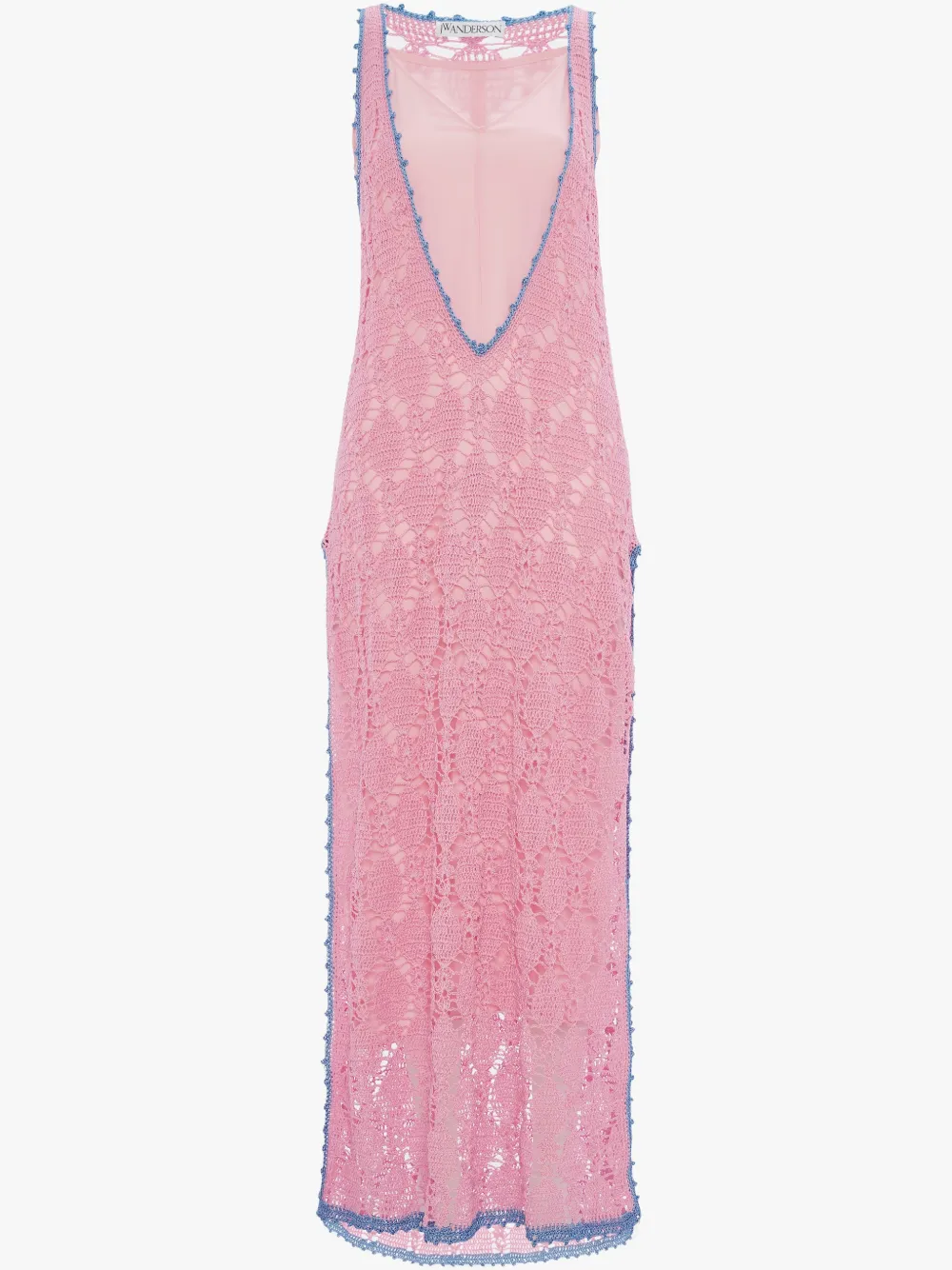 CONTRASTED SEAM CROCHET DRESS in pink 