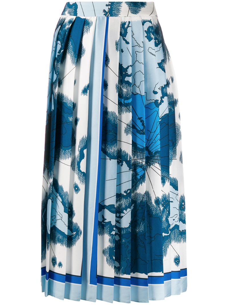 VICTORIA VICTORIA BECKHAM MAP-PRINT PLEATED SKIRT