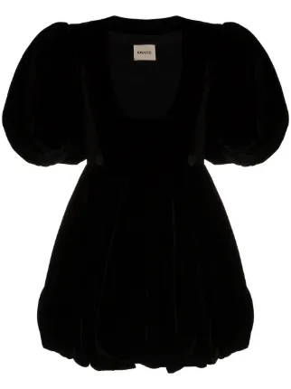 puff sleeve velvet dress