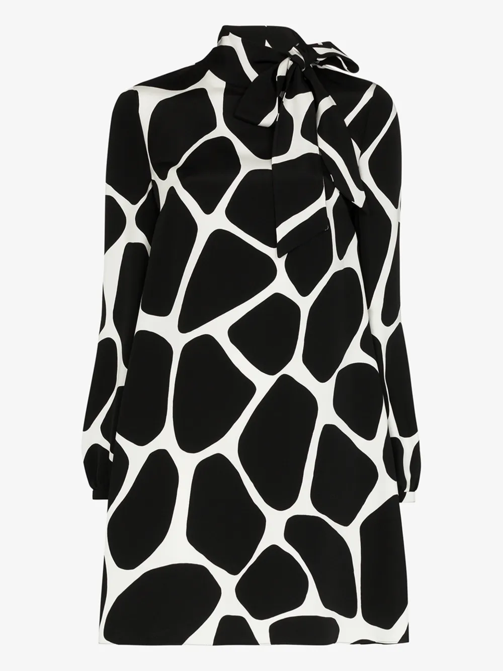 Valentino Giraffe Print Long Sleeve Silk Minidress In Black