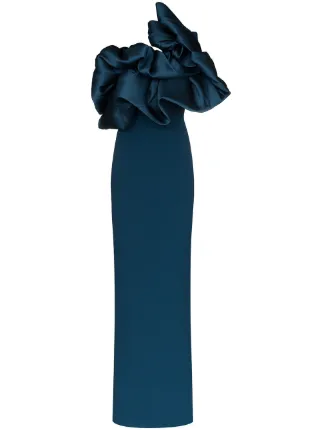 one shoulder ruffle maxi dress