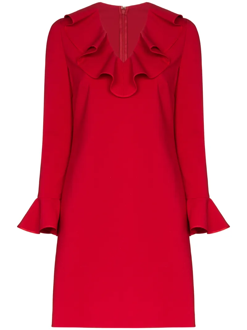 VALENTINO RUFFLE NECK SHIFT DRESS