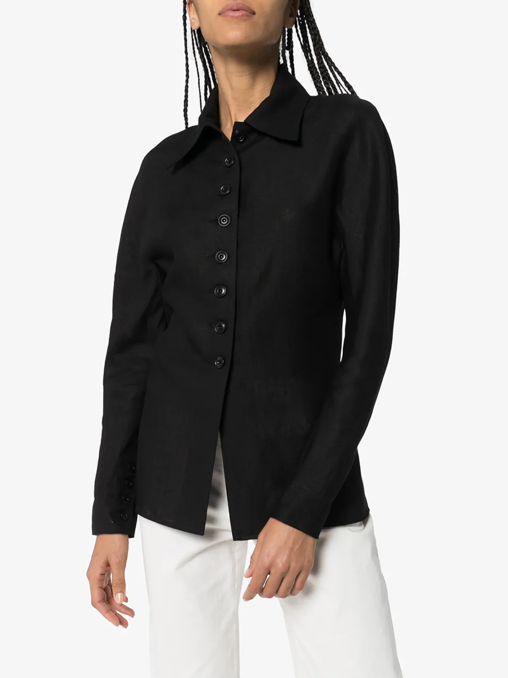 SAMUEL GUI YANG SAMUEL GUÌ YANG LINEN COLLARED BUTTON-DOWN SHIRT