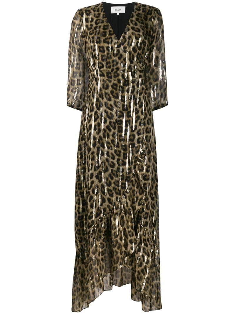 Ba&sh Leopard Print Flared Maxi Dress In Neutrals