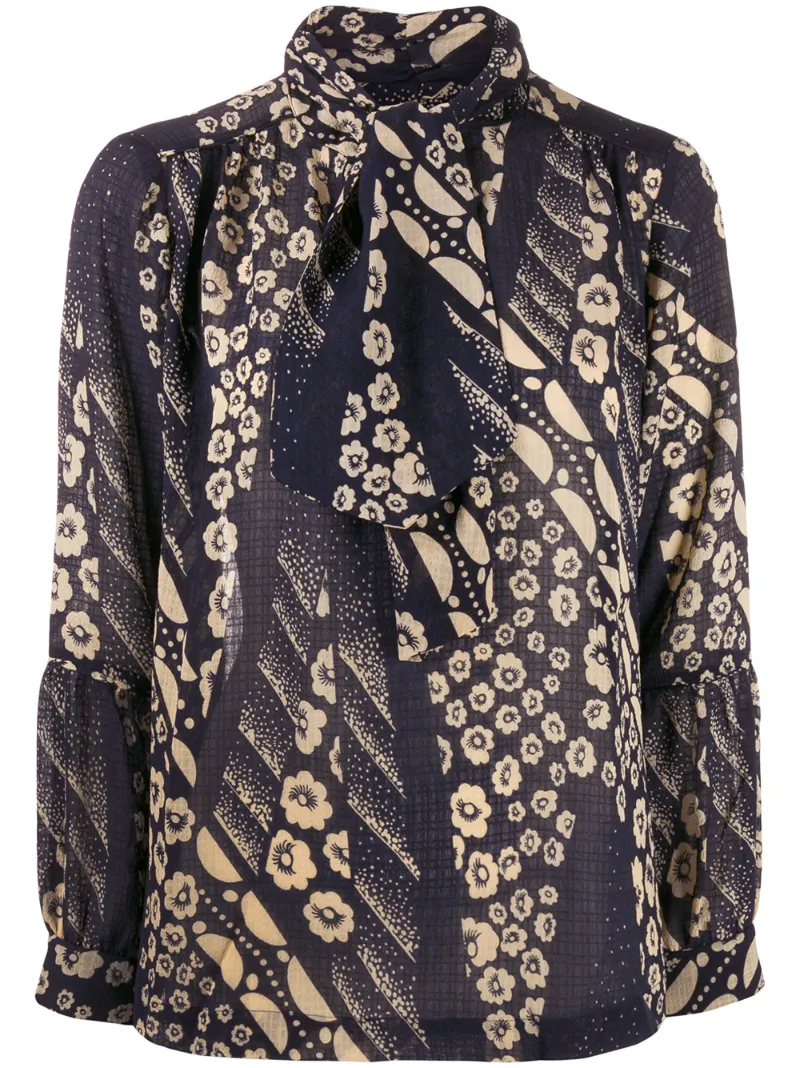 Ba&sh Floral Tie Blouse In Blue