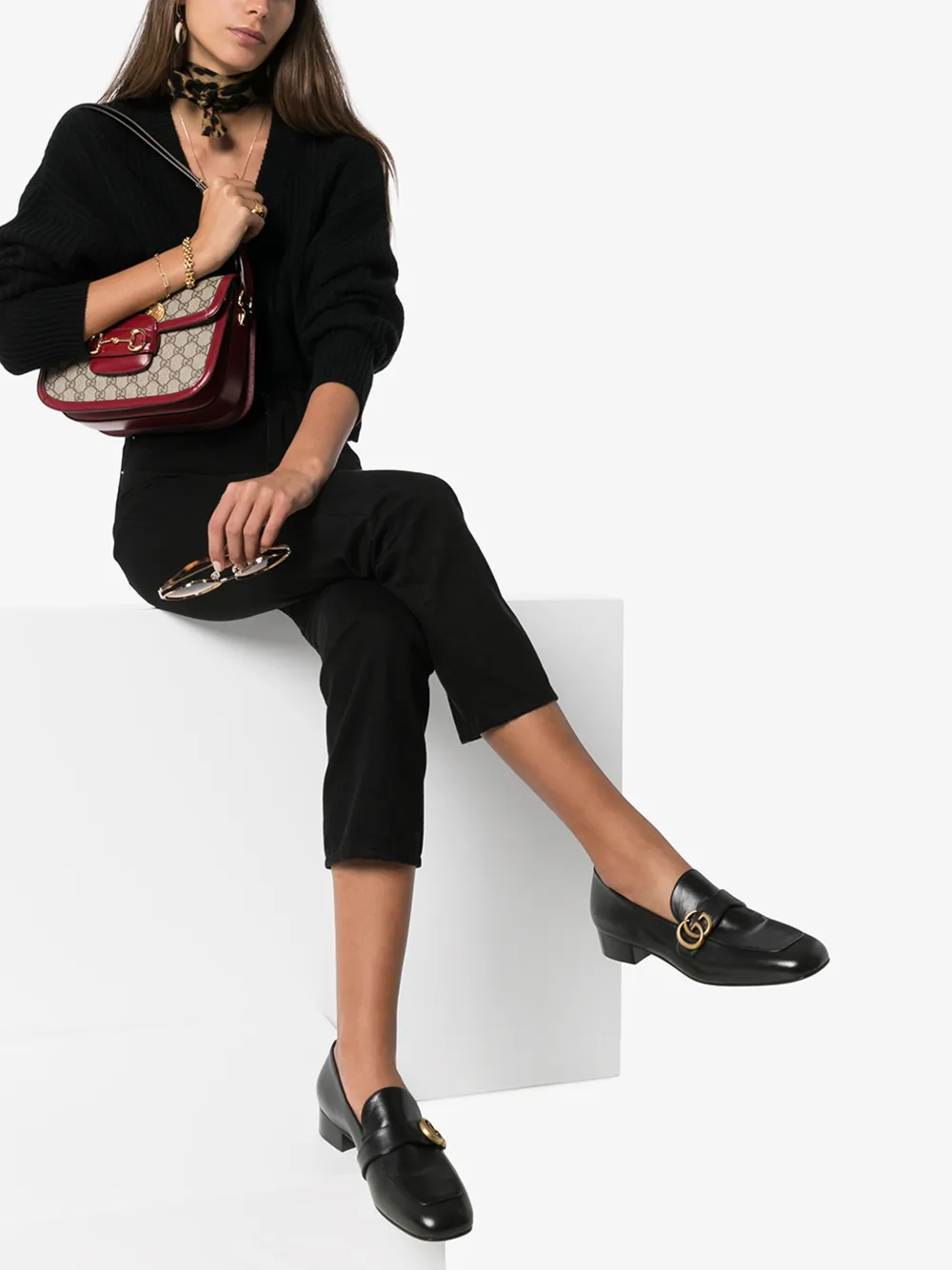 GUCCI GUCCI BLACK GG MARMONT LEATHER LOAFERS,602496C9D0014656848