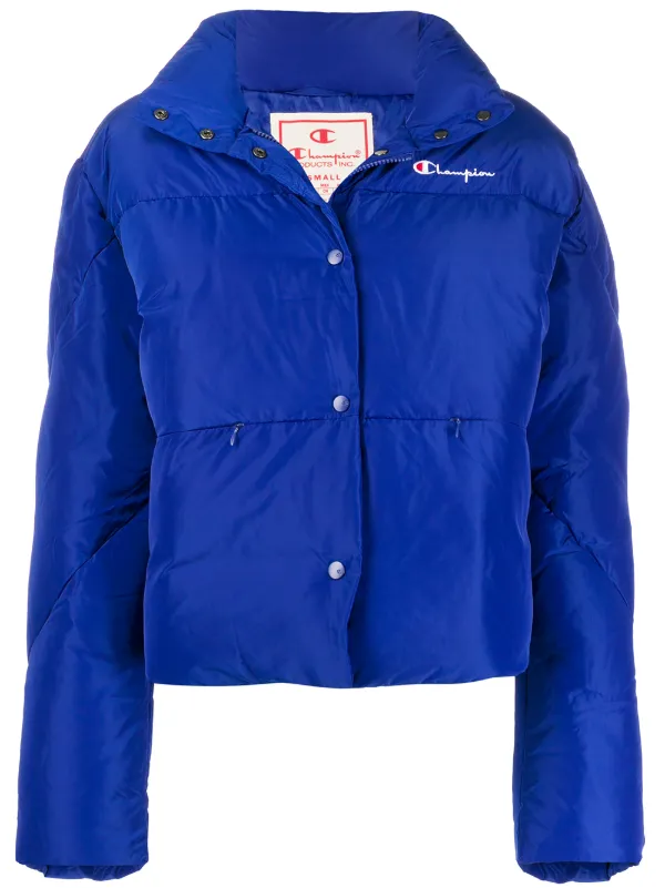 champion long puffer jacket with logo