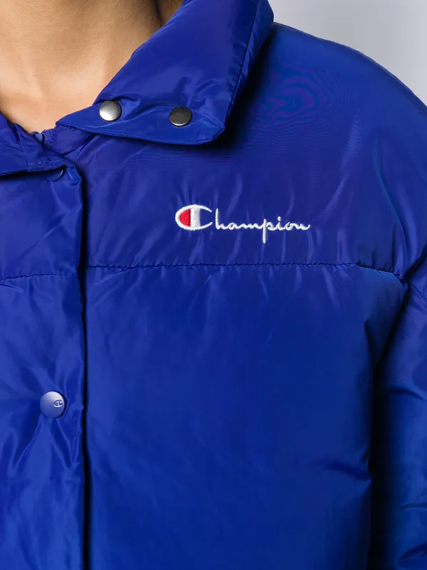 champion long puffer jacket with logo