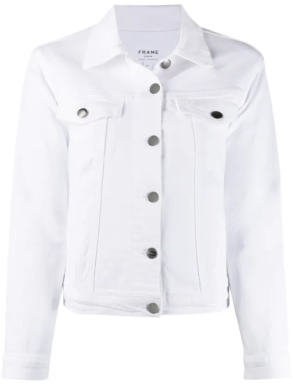 fitted white denim jacket
