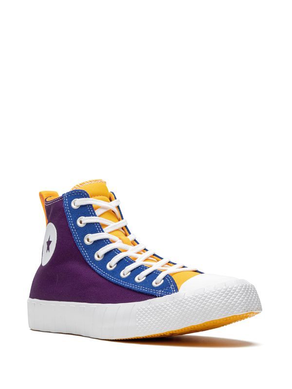 purple and yellow converse