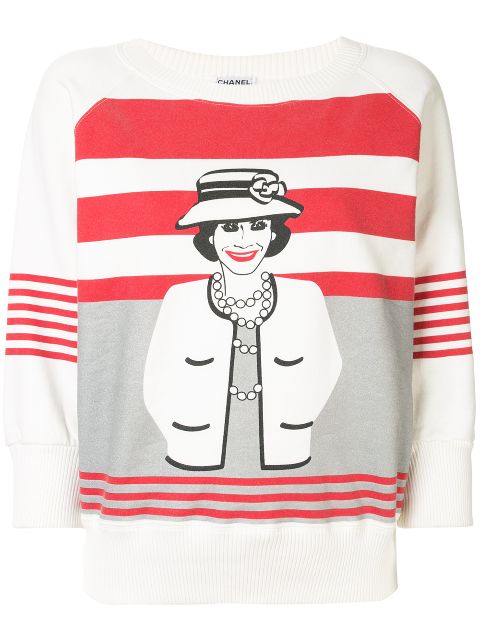 Affordable HOT SALE CHANEL 2001 Mademoiselle print striped sweatshirt Women