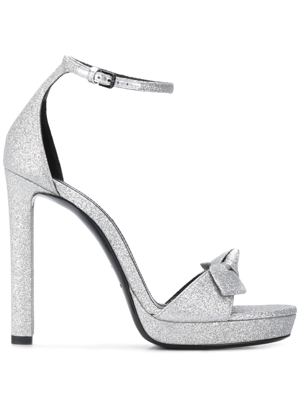 Shop Saint Laurent Bow Detail Sandals In Silver