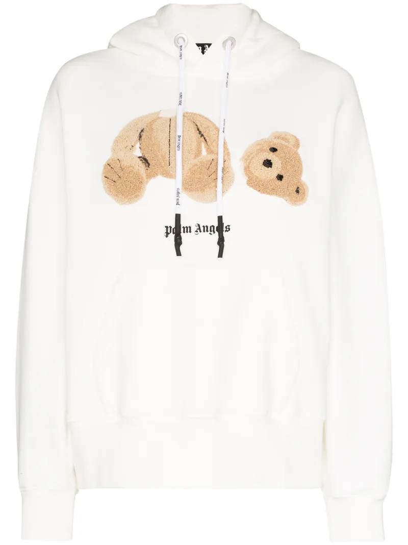 Click to view more detailed imagery on our partner's website Palm Angels Bear Over Hoody Sweatshirt In White Cotton