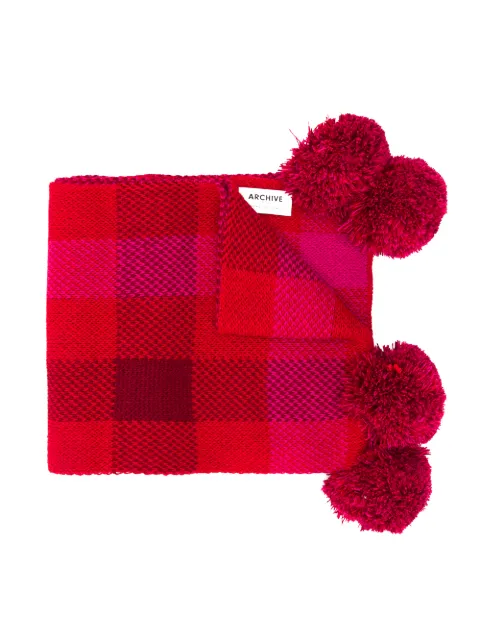 Woolrich Kids وشاح كاروهات مزين بكرات صوفية