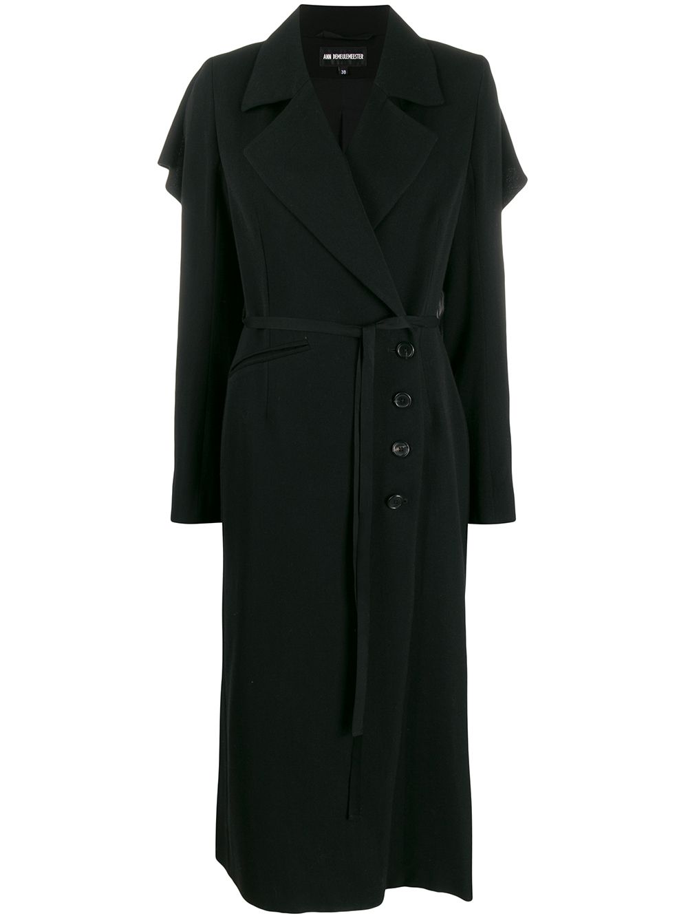 Ann Demeulemeester Oversized Frilled Long Coat In Black