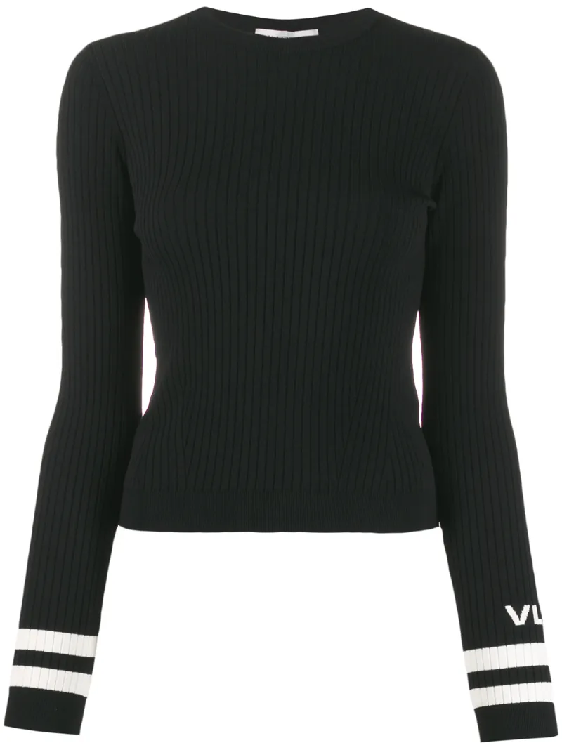 Valentino Vlogo Ribbed Crew Neck Jumper In Black