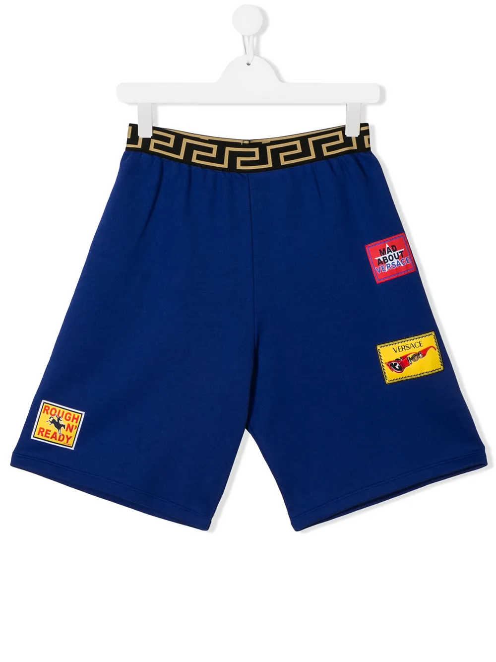 Young Versace Kids' Multi-patch Track Shorts In 蓝色