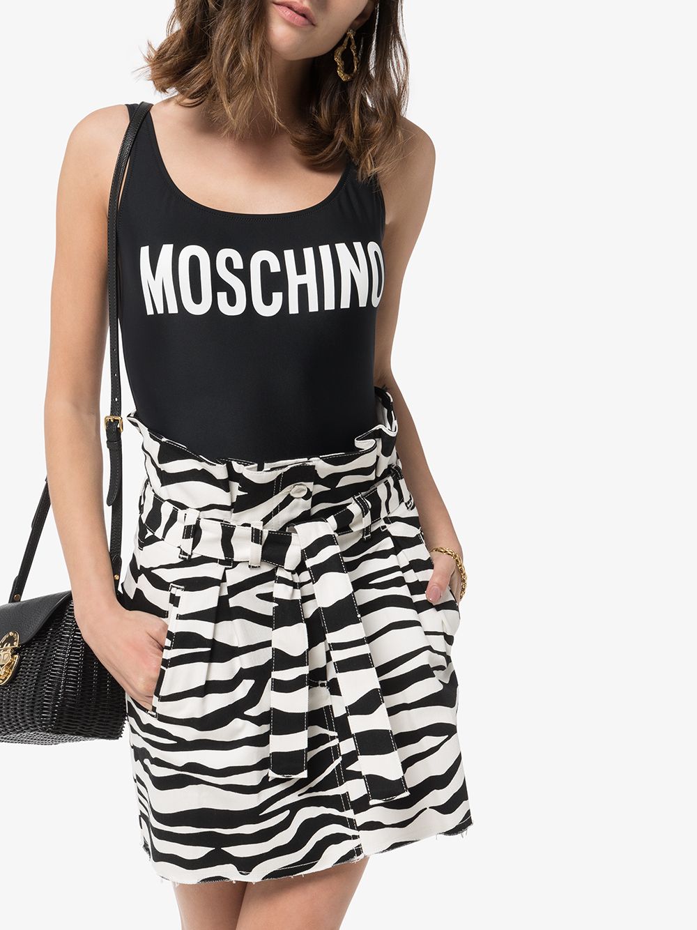 Shop Moschino Logo-print Swimsuit In Black