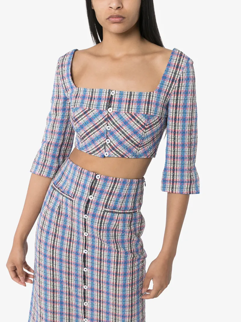 ROSIE ASSOULIN CROPPED PLAID BLOUSE