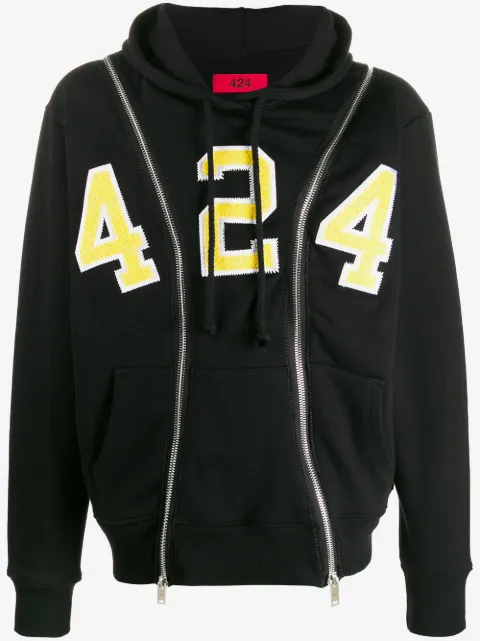 424 appliqué zip detail hoodie