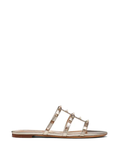 Valentino Garavani — Rockstud flat metallic nappa slide sandals