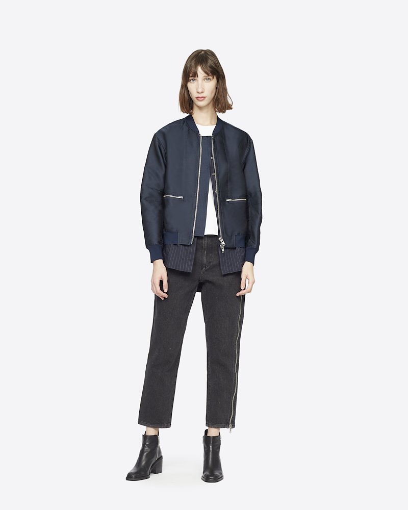 Layered Bomber Jacket, INDIGO Synthetic->Polyester Layered Bomber Jacket from 3.1 Phillip Lim.- 1
