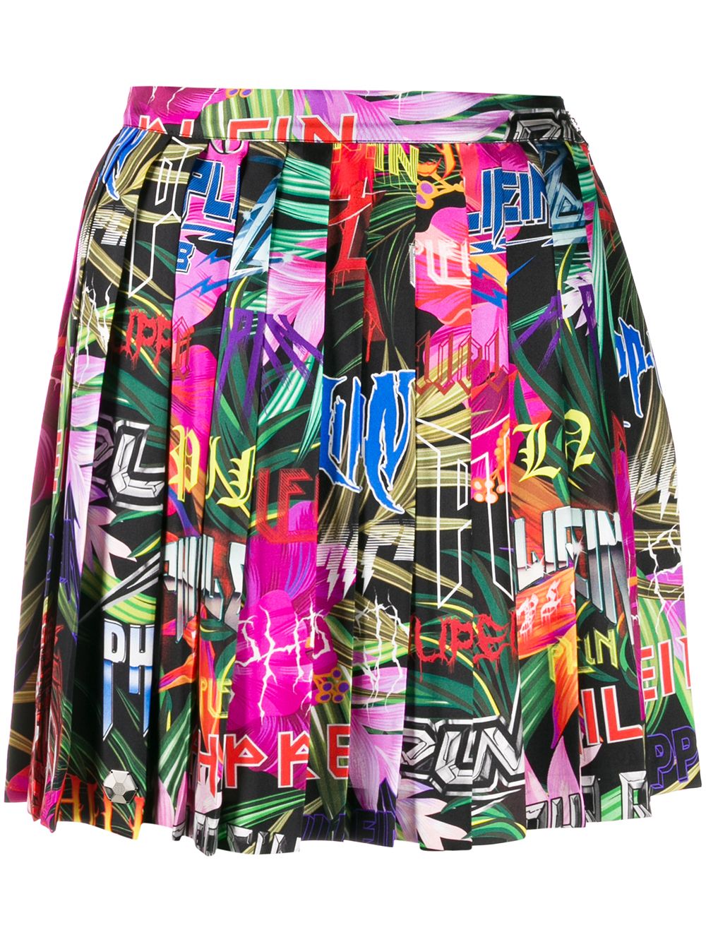 Philipp Plein Jungle Print Pleat Skirt In Black