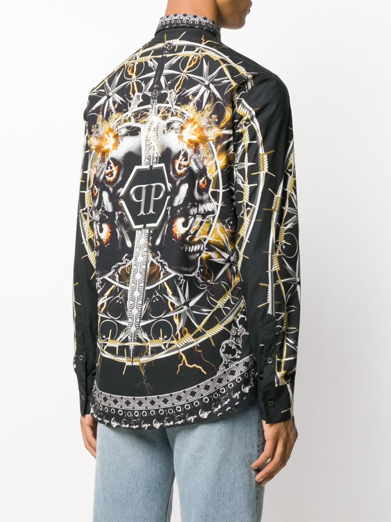 Shop Philipp Plein Skull-print Logo Plaque Shirt In Black